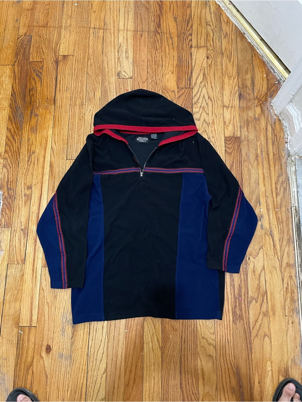 Lee Men's Black & Navy Zip-Up Hooded Sweater with Red Trim